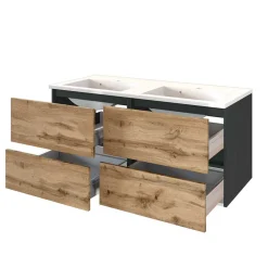 Wohnen Glasmöbel|Badezimmer Komplett*Doppel-Waschplatz & Badezimmerschränke - Endely (dreiteilig)