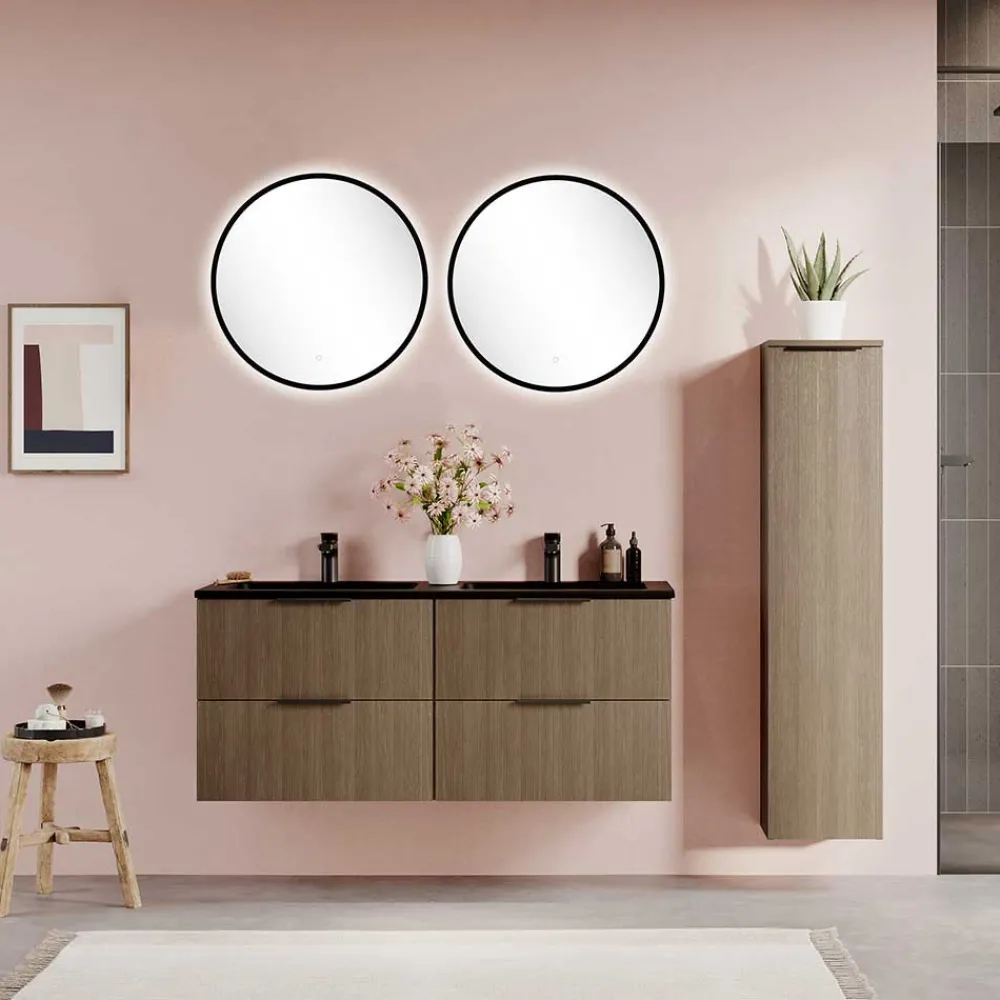 Wohnen Badezimmer Komplett*Doppel-Waschplatz mit Lichtspiegeln Set - Ucaida (dreiteilig)