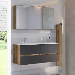 Wohnen Doppel-Waschtisch & LED Spiegelschrank - Athrin (zweiteilig)