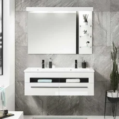 Wohnen Doppel-Waschtisch & LED Spiegel - Ingmesan (zweiteilig)