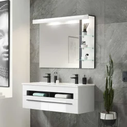 Wohnen Doppel-Waschtisch & LED Spiegel - Ingmesan (zweiteilig)