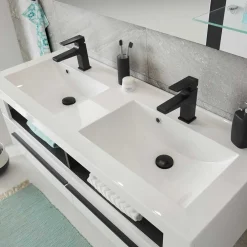 Wohnen Doppel-Waschtisch & LED Spiegel - Ingmesan (zweiteilig)