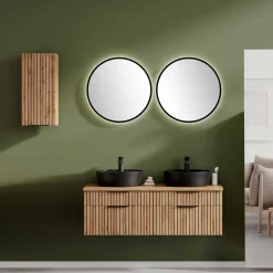 Wohnen Doppel-Waschtisch & Lichtspiegel & Oberschrank - Crystoga (vierteilig)