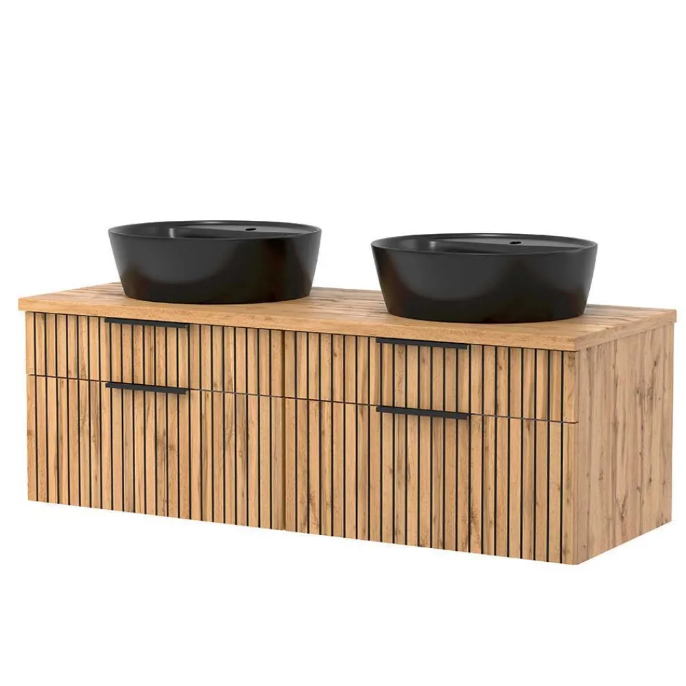 Wohnen Doppel-Waschtisch & Lichtspiegel & Oberschrank - Crystoga (vierteilig)