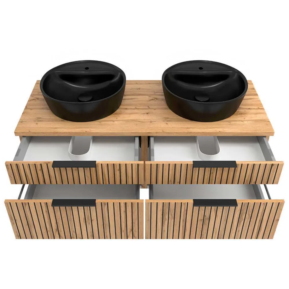 Wohnen Doppel-Waschtisch & Lichtspiegel & Oberschrank - Crystoga (vierteilig)