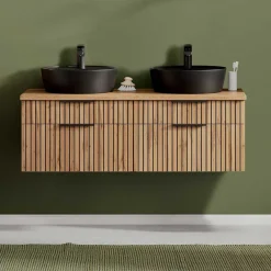 Wohnen Doppel-Waschtisch mit schwarzen Aufsatzbecken - Crystoga