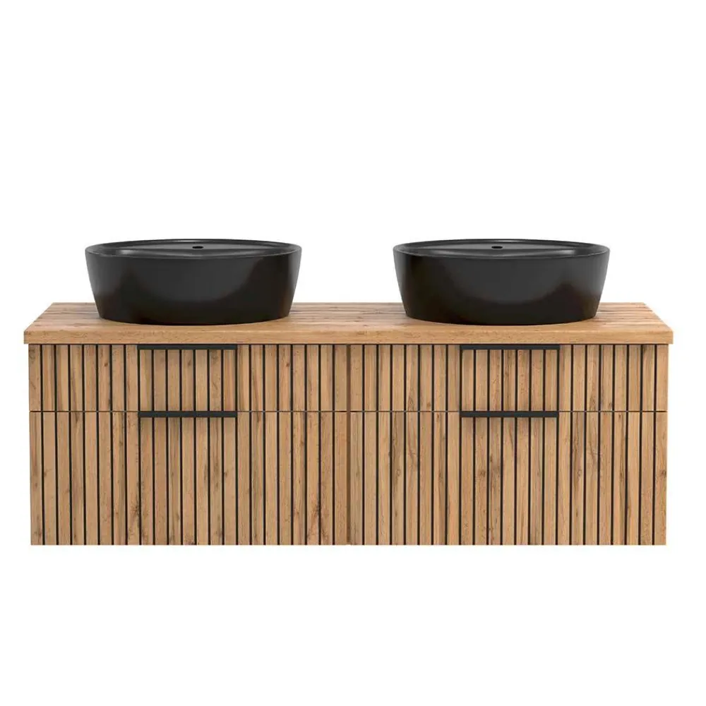 Wohnen Doppel-Waschtisch mit schwarzen Aufsatzbecken - Crystoga