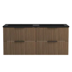 Wohnen Waschtisch|Waschbeckenunterschränke*Doppelwaschtisch mit schwarzem Becken - Ucaida