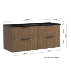 Wohnen Waschtisch|Waschbeckenunterschränke*Doppelwaschtisch mit schwarzem Becken - Ucaida