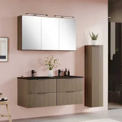 Wohnen Waschtisch|Waschbeckenunterschränke*Doppelwaschtisch mit schwarzem Becken - Ucaida