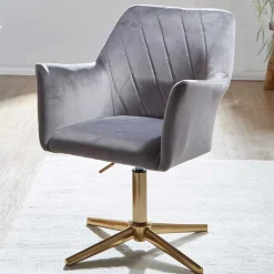 Wohnen Bürostühle*Drehbarer Armlehnenstuhl aus grauem Samt - Iniziola