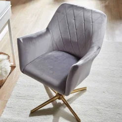 Wohnen Bürostühle*Drehbarer Armlehnenstuhl aus grauem Samt - Iniziola