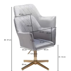 Wohnen Bürostühle*Drehbarer Armlehnenstuhl aus grauem Samt - Iniziola