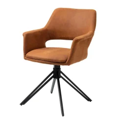 Wohnen Wohnzimmerstühle*Drehbarer Armlehnenstuhl in Cognac Braun - Cabelia (2er Set)
