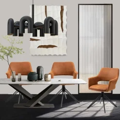 Wohnen Wohnzimmerstühle*Drehbarer Armlehnenstuhl in Cognac Braun - Cabelia (2er Set)