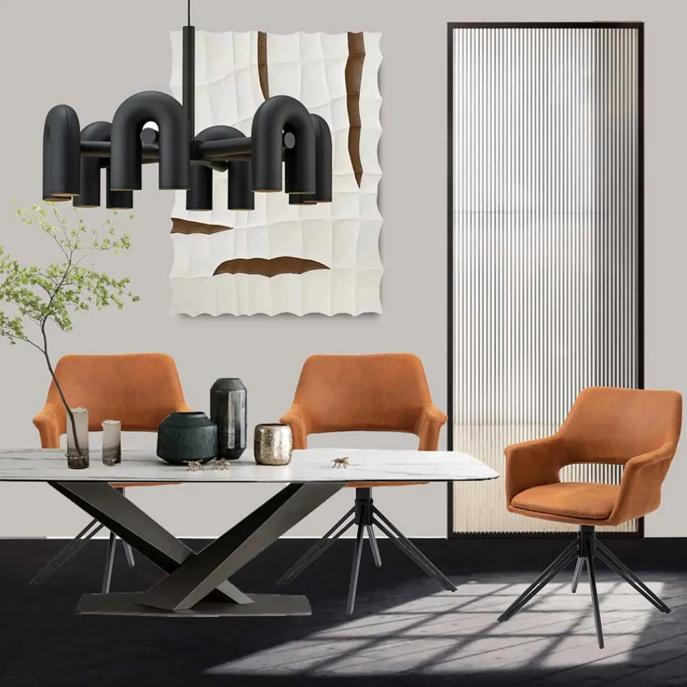 Wohnen Wohnzimmerstühle*Drehbarer Armlehnenstuhl in Cognac Braun - Cabelia (2er Set)