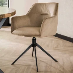 Wohnen Drehbarer Armlehnstuhl in Beige Samt - Vallee (2er Set)