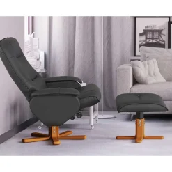 Wohnen Drehbarer Sessel mit Hocker in Schwarz - Fidarela (zweiteilig)