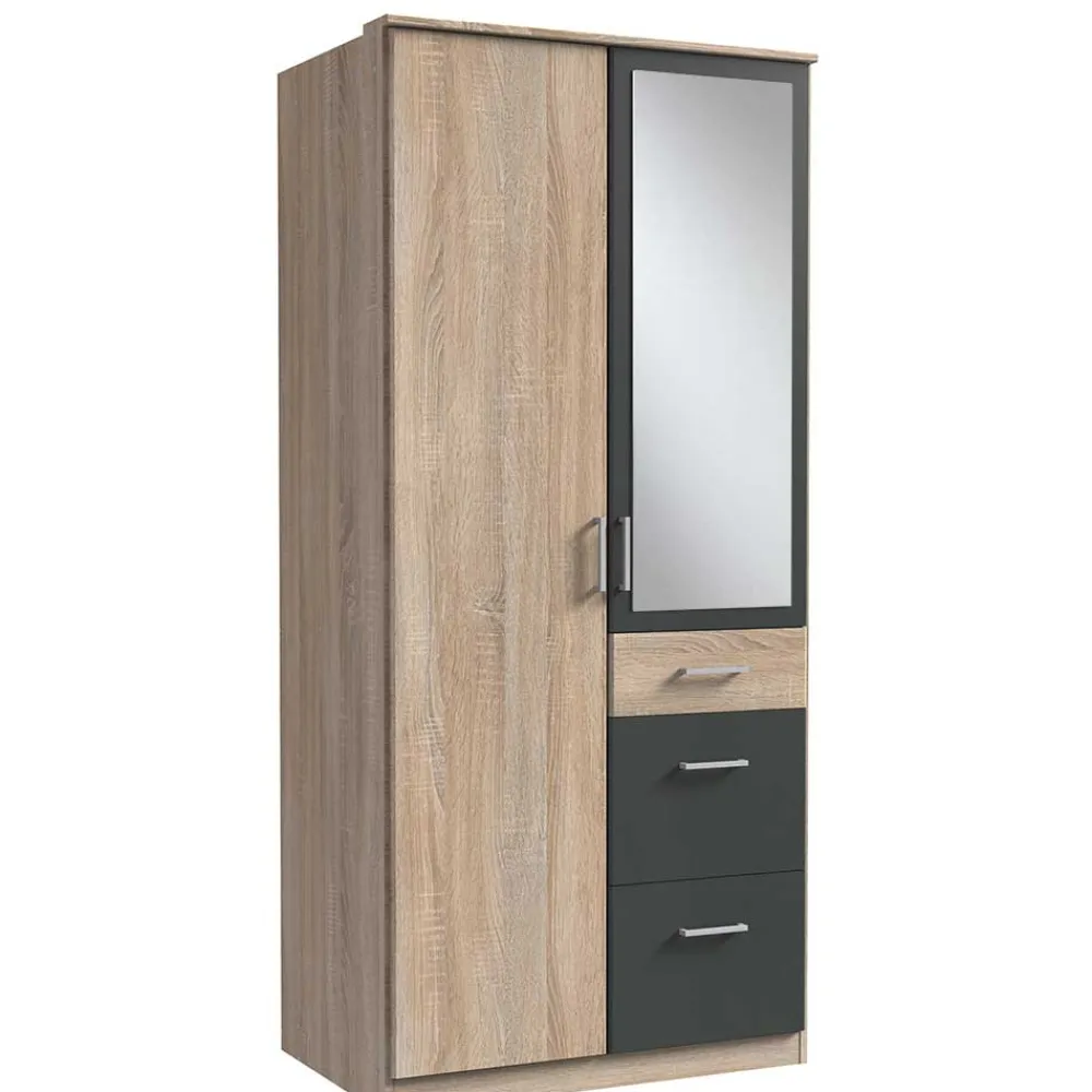 Wohnen Drehtürenschrank in Eiche Sägerau Optik - Danah