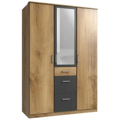 Wohnen Graue Möbel|Glasmöbel*Drehtürenschrank in Plankeneiche Holzdekor - Leviza