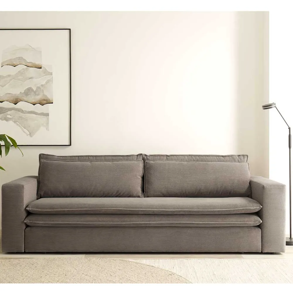 Wohnen Schlafsofas*Dreisitzer Bettsofa in Hellbraun Cord - Anyna