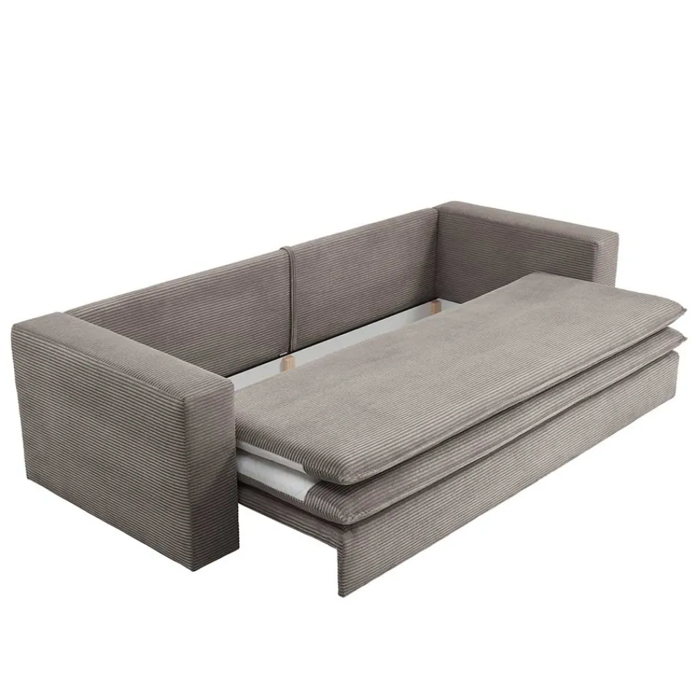 Wohnen Schlafsofas*Dreisitzer Bettsofa in Hellbraun Cord - Anyna