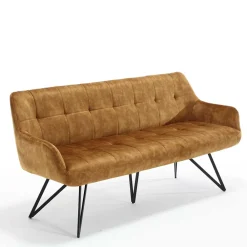 Wohnen Küchenbänke|Esszimmerbänke*Dreisitzer Esstisch Polsterbank in Ocker Velours - Cacassa