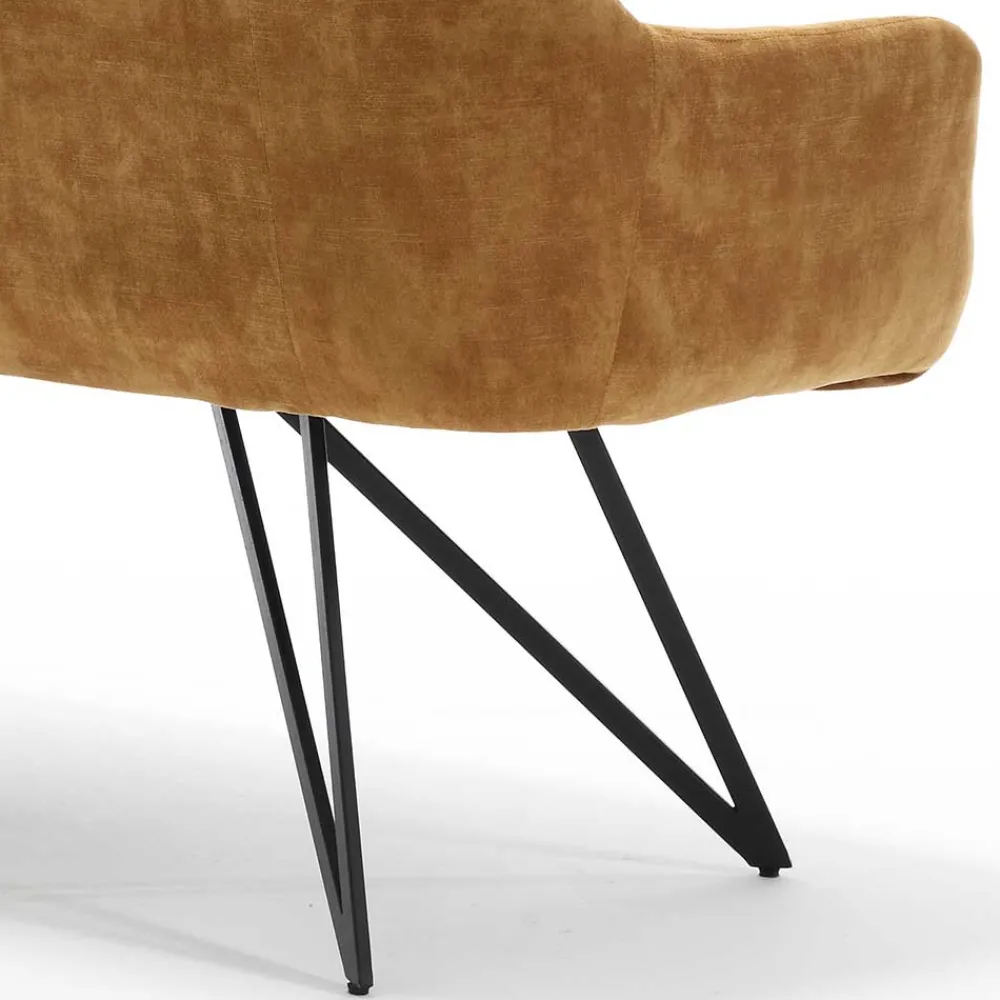 Wohnen Küchenbänke|Esszimmerbänke*Dreisitzer Esstisch Polsterbank in Ocker Velours - Cacassa