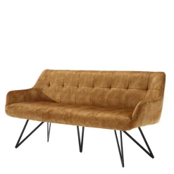 Wohnen Küchenbänke|Esszimmerbänke*Dreisitzer Esstisch Polsterbank in Ocker Velours - Cacassa