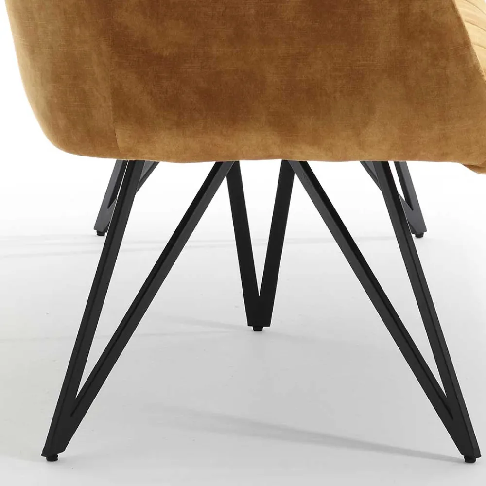 Wohnen Küchenbänke|Esszimmerbänke*Dreisitzer Esstisch Polsterbank in Ocker Velours - Cacassa