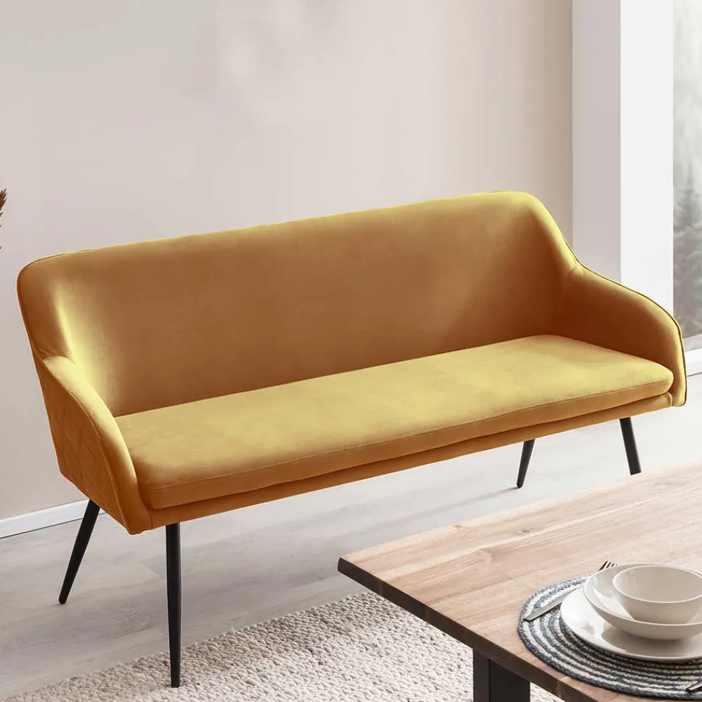 Wohnen Dreisitzer Esstischbank in Senfgelb Samt - Ligurian