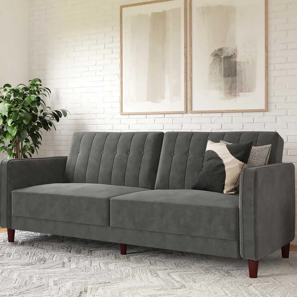 Wohnen Betten|Betten*Dreisitzer Schlafcouch in Grau Samt - Lessia