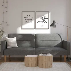 Wohnen Betten|Betten*Dreisitzer Schlafsofa in Grau und Holz Natur - Maragas