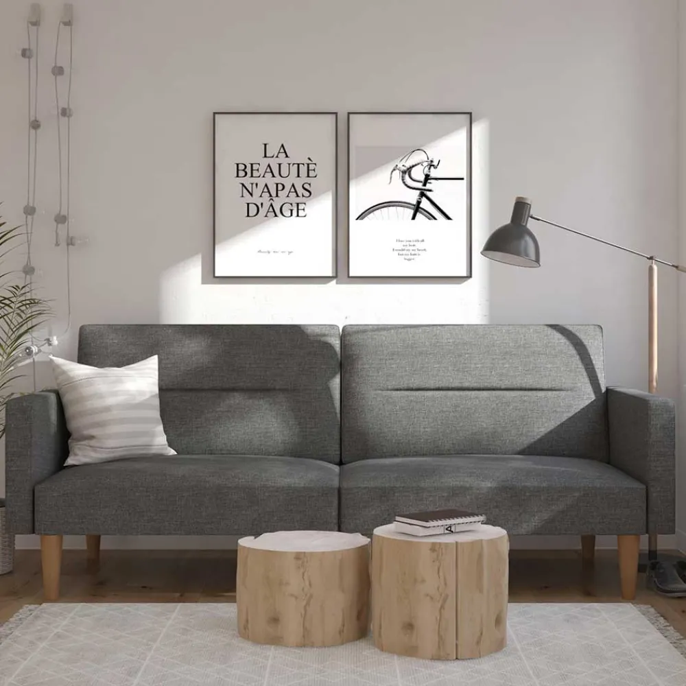 Wohnen Betten|Betten*Dreisitzer Schlafsofa in Grau und Holz Natur - Maragas