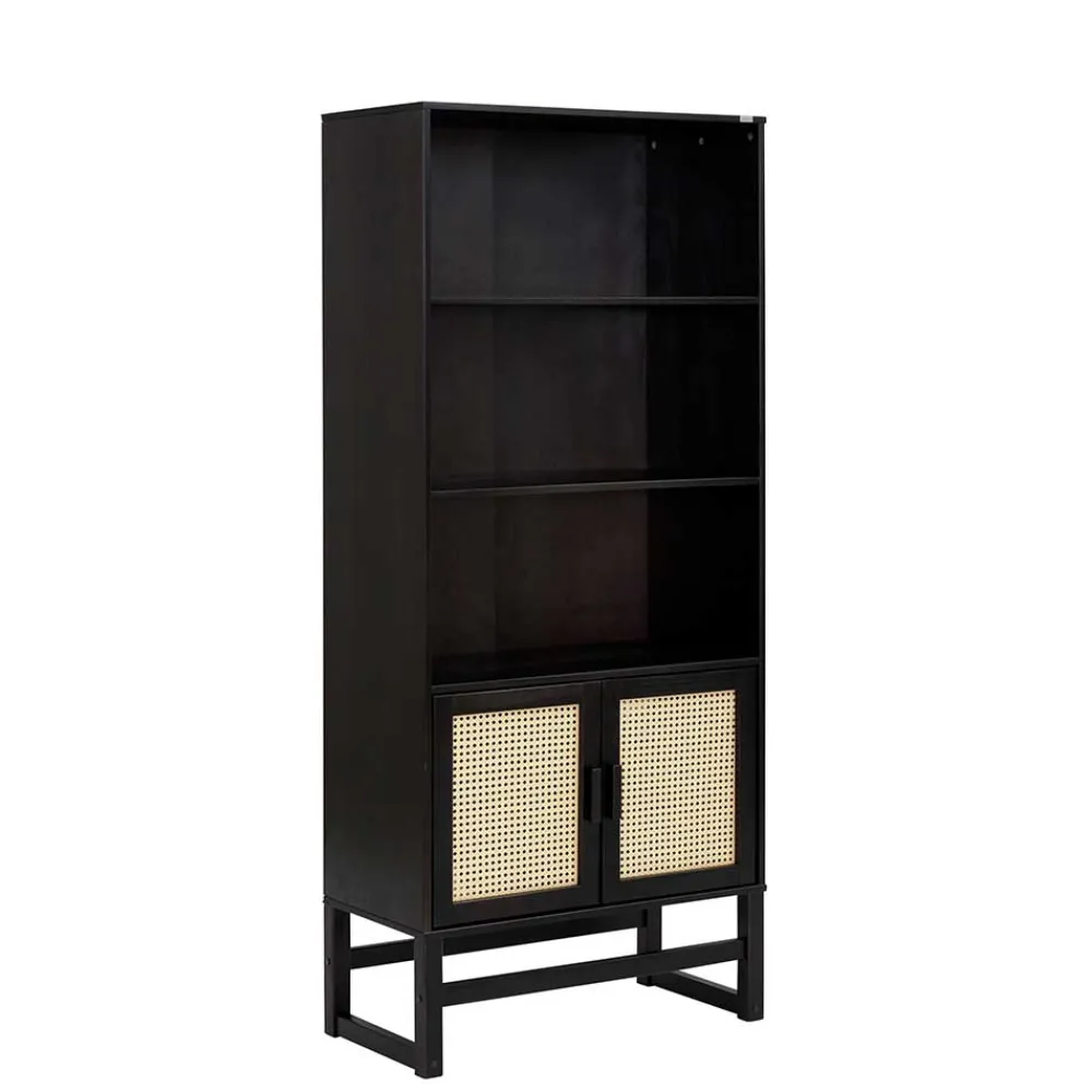 Wohnen Dunkelbraunes Holzregal mit Wiener Geflecht Natur - Idamoro