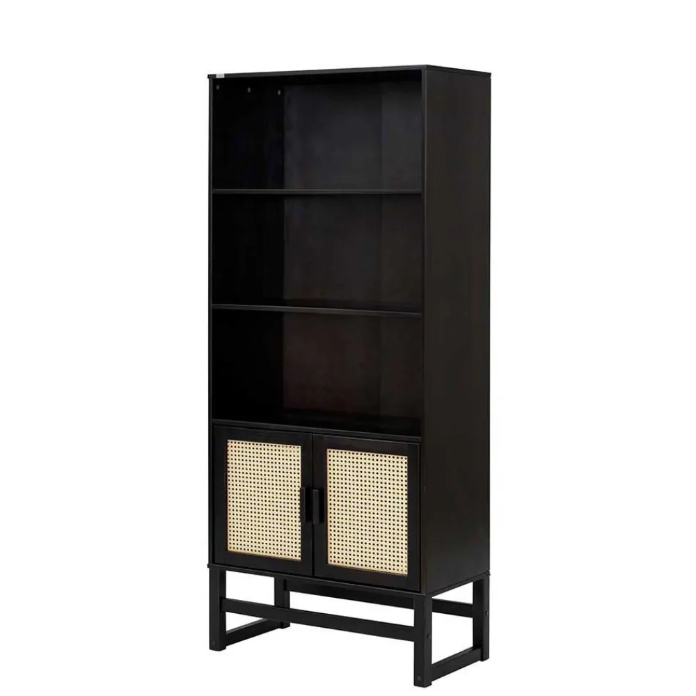Wohnen Dunkelbraunes Holzregal mit Wiener Geflecht Natur - Idamoro