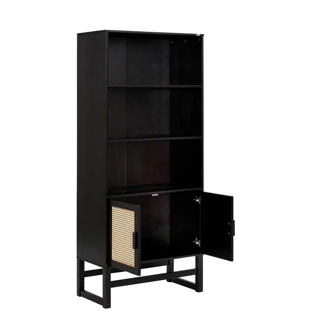 Wohnen Dunkelbraunes Holzregal mit Wiener Geflecht Natur - Idamoro