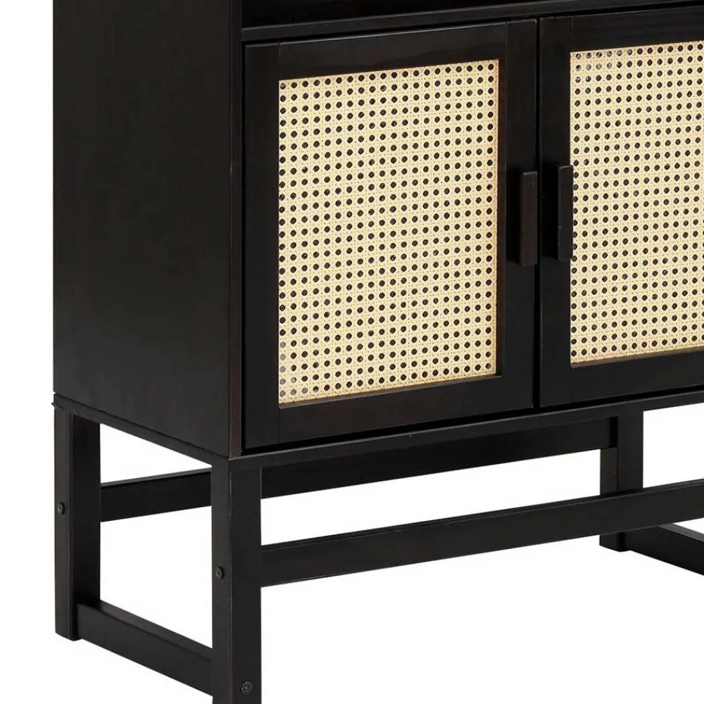 Wohnen Dunkelbraunes Holzregal mit Wiener Geflecht Natur - Idamoro