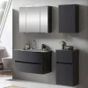 Wohnen Glasmöbel|Badezimmer Komplett*Dunkelgraue Badmöbel Kombination - Natarivos (vierteilig)