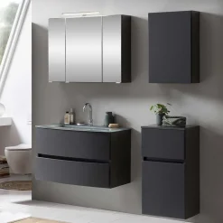 Wohnen Glasmöbel|Badezimmer Komplett*Dunkelgraue Badmöbel Kombination - Natarivos (vierteilig)
