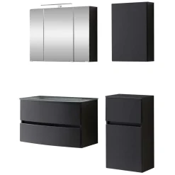 Wohnen Glasmöbel|Badezimmer Komplett*Dunkelgraue Badmöbel Kombination - Natarivos (vierteilig)