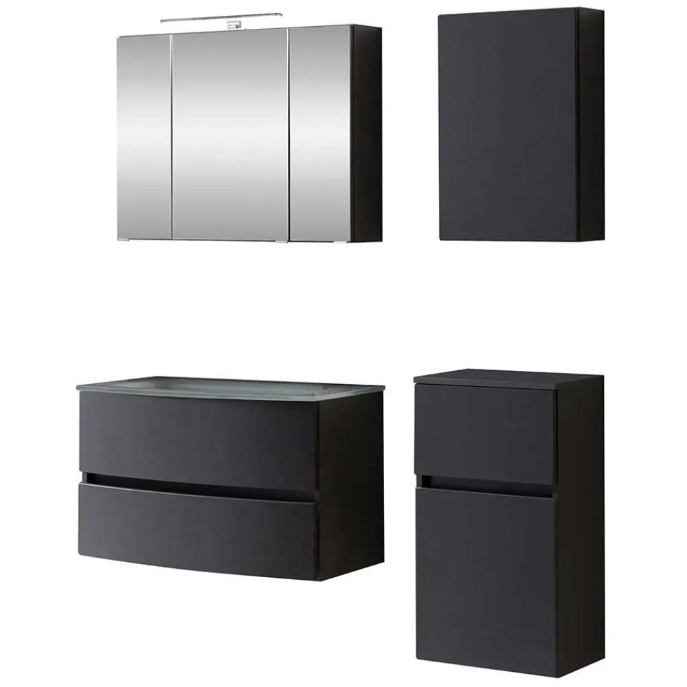 Wohnen Glasmöbel|Badezimmer Komplett*Dunkelgraue Badmöbel Kombination - Natarivos (vierteilig)