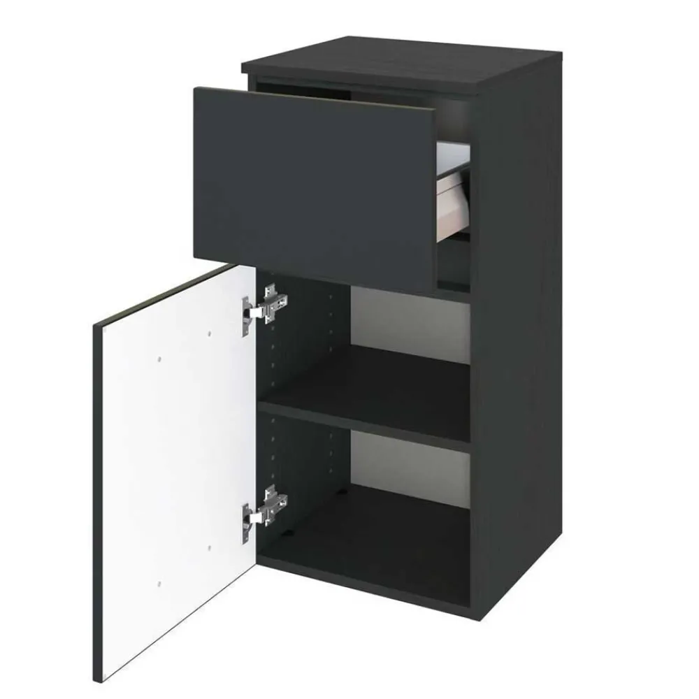 Wohnen Glasmöbel|Badezimmer Komplett*Dunkelgraue Badmöbel Kombination - Natarivos (vierteilig)