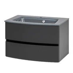 Wohnen Glasmöbel|Badezimmer Komplett*Dunkelgraue Badmöbel Kombination - Natarivos (vierteilig)