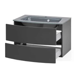 Wohnen Glasmöbel|Badezimmer Komplett*Dunkelgraue Badmöbel Kombination - Natarivos (vierteilig)