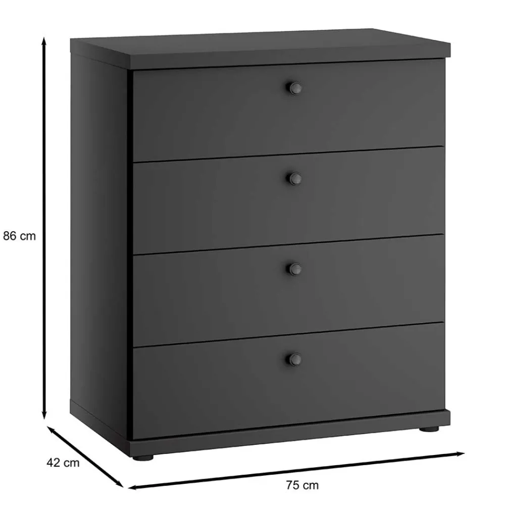 Wohnen Graue Möbel|Landhausmöbel*Dunkelgraue Kommode mit vier Schubladen - Mataram