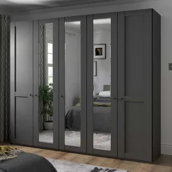 Wohnen Glasmöbel|Kleiderschränke*Dunkelgrauer Kleiderschrank mit Spiegeln - Mataram