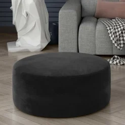 Wohnen Dunkelgrauer Samthocker mit runder Form - Glamoure