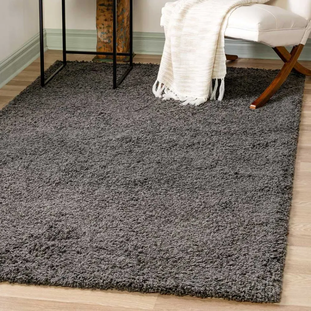 Wohnen Teppiche*Dunkelgrauer Teppich mit Hochflor - Rosarios