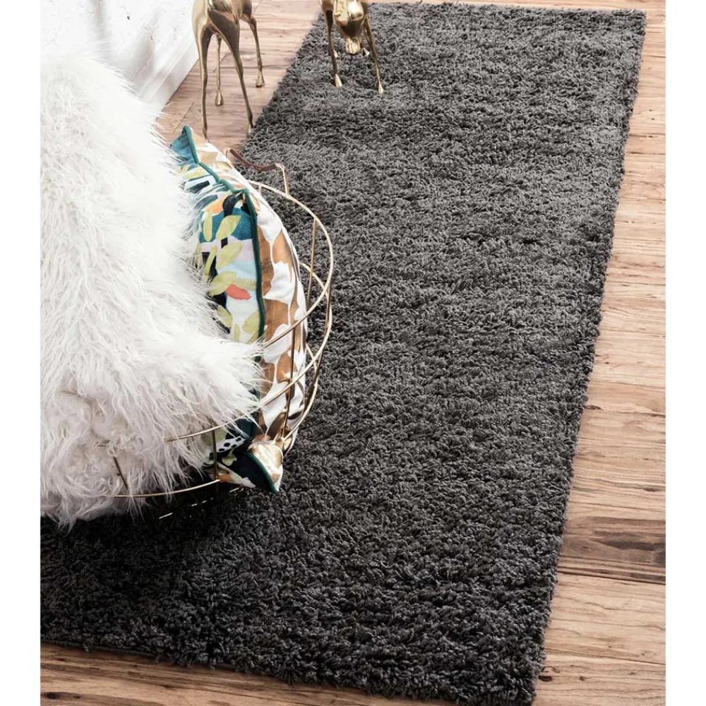 Wohnen Teppiche*Dunkelgrauer Teppich mit Hochflor - Rosarios